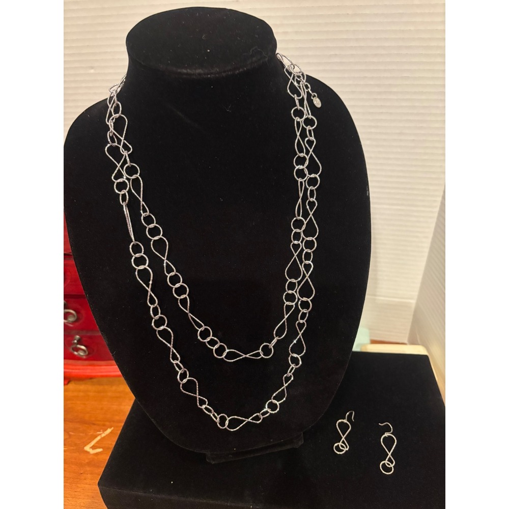 Talbots Silver Tone Infinity Link Station Necklace and Drop Earring Set